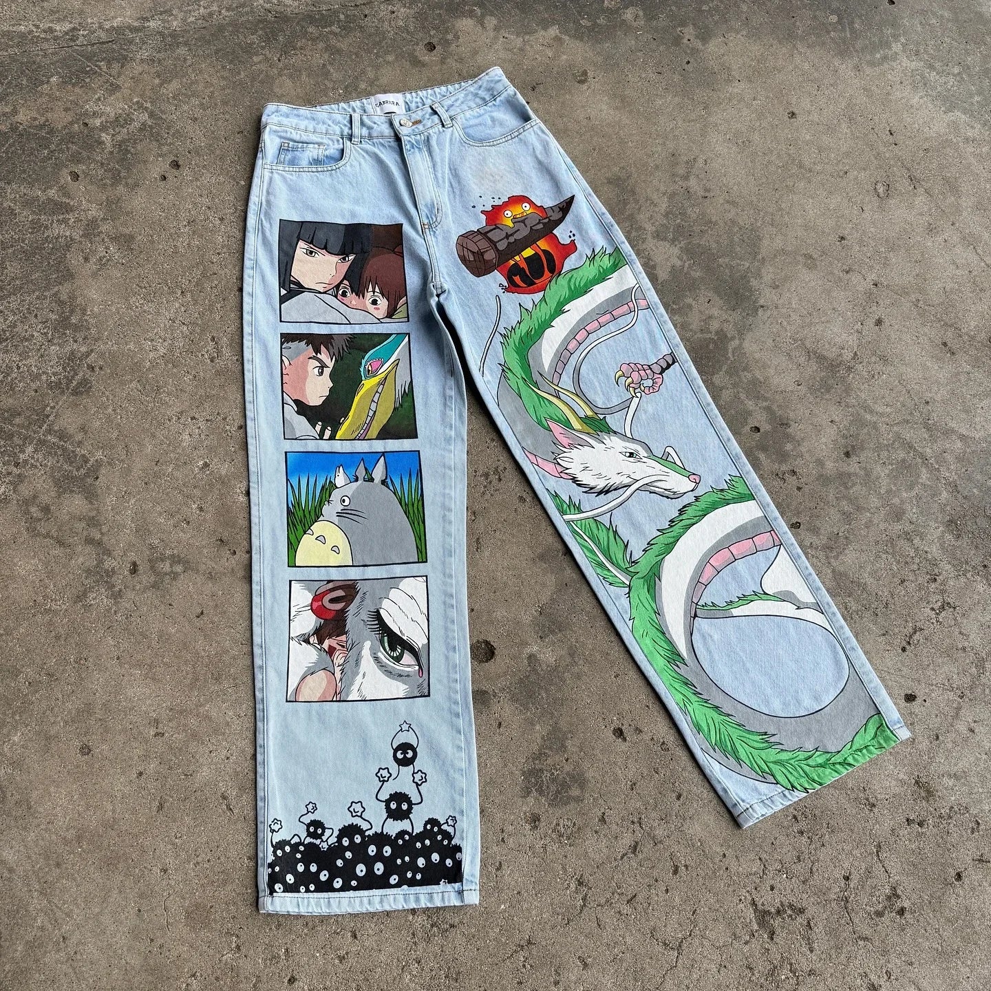 Y2K Japanese Cartoon Printed Classic Men And Women New Trend Blue Denim Jeans Hip Hop Harajuku Fashion Loose Oversize Streetwear