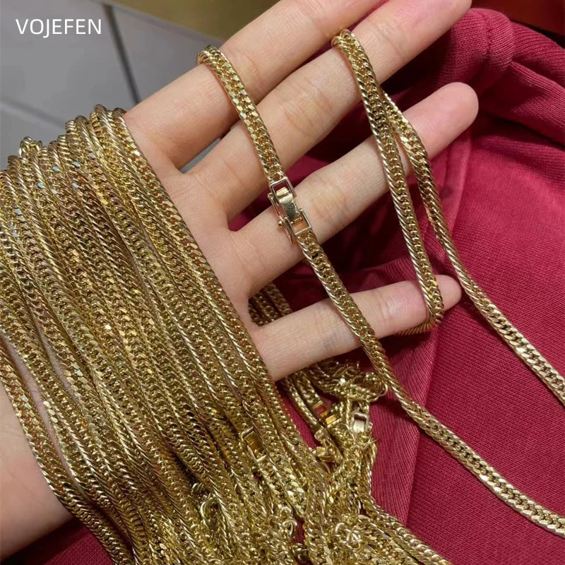 VOJEFEN AU750 Gold Cuban Necklace Jewelry Genuine For Women/Men Pure Gold 3MM Chain Neck Jewel 2026 Brand Luxury Quality Choker