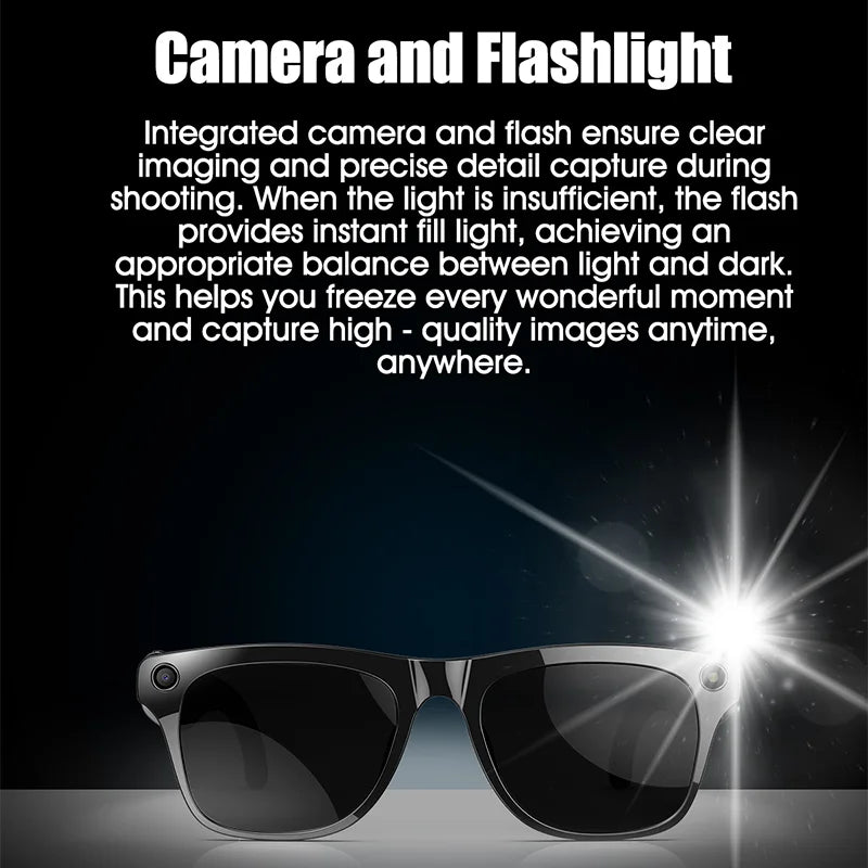 Smart Glasses 100W Camera Anti-shake Video Recording Music Control Photo Recognition Bluetooth Call Sports Sunglasses Waterproof