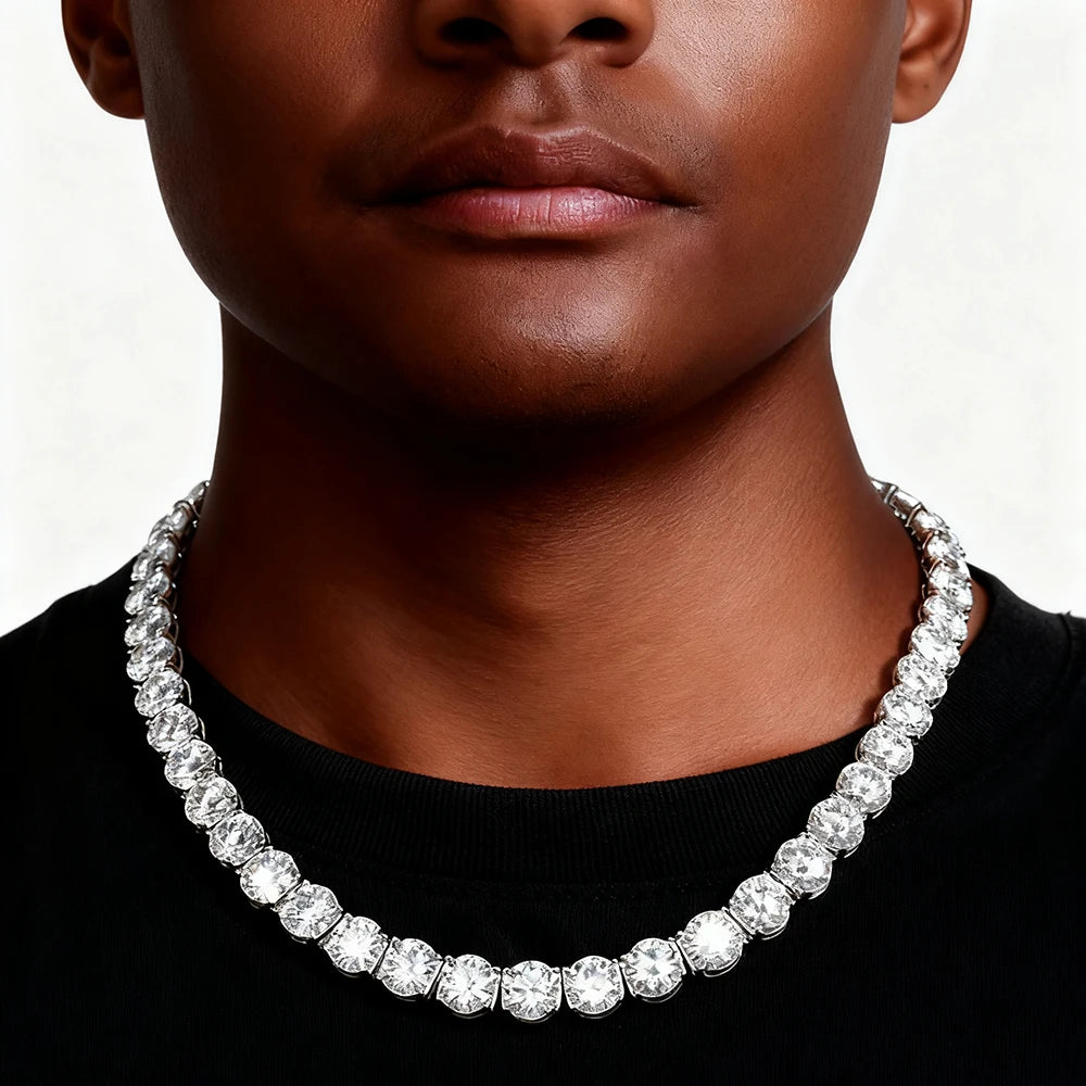 TEMGF Luxury Full 10mm Moissanite Necklace for Women Men Hip Hop Party Fashion Item 925 Silver Chain Wedding Neck Shiny Jewelry