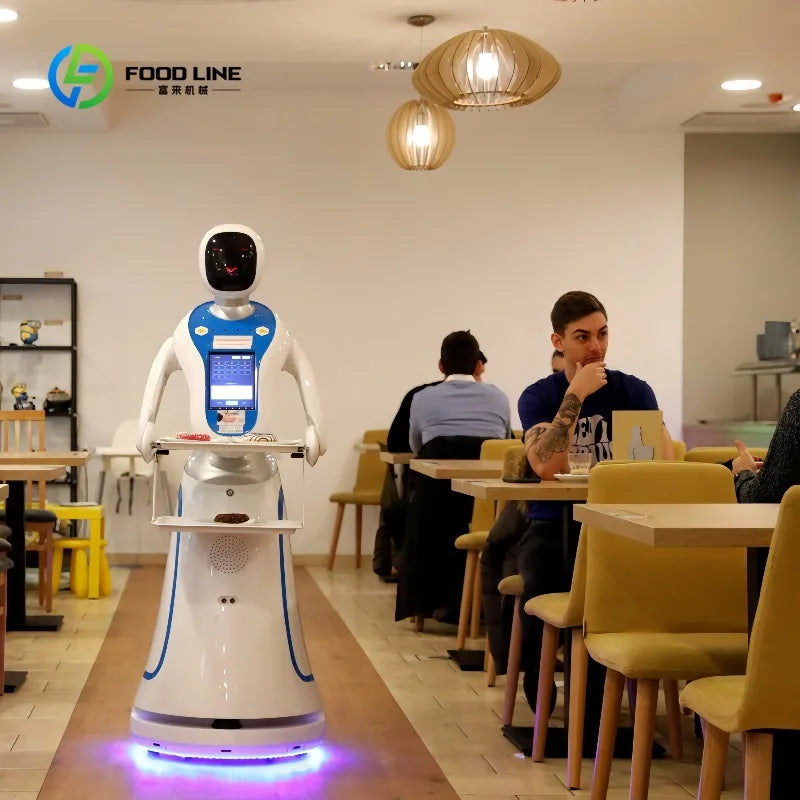 Customized Amy Humanoid AI Robot Waiter for Restaurant / Coffee Shop Automatic Walk and Talk Meal Delivery Robot