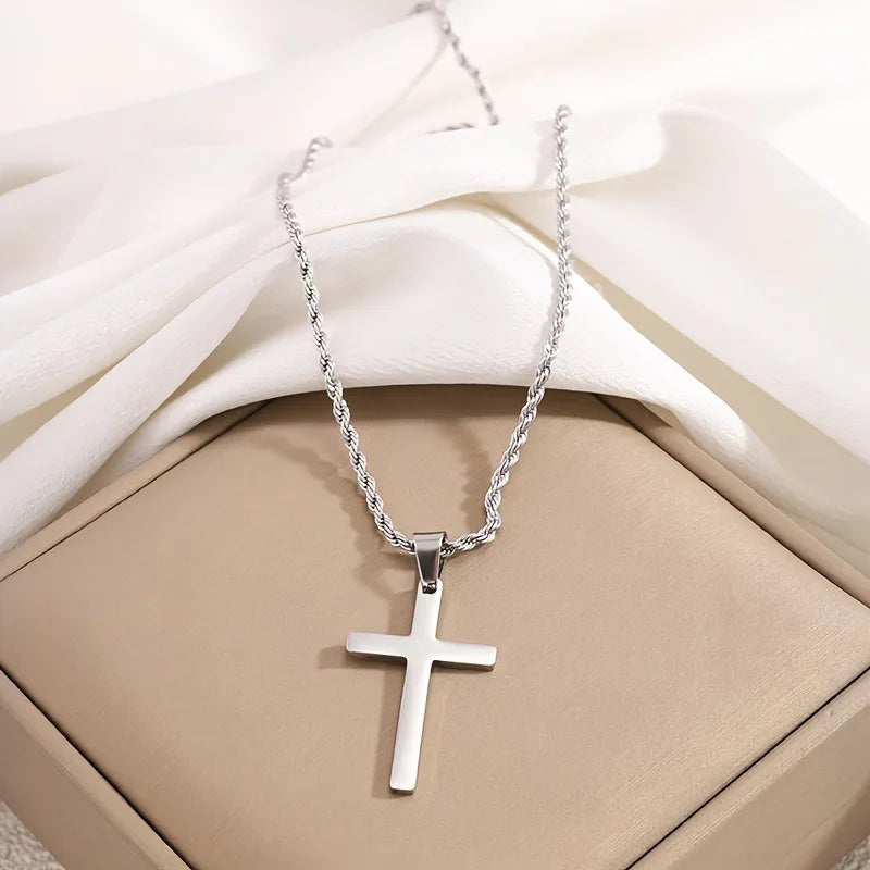 New Stainless Steel Cross Pendant Necklace for Men Women Minimalist Gold Color Jewelry Male Female Necklaces Chokers Gifts 2025