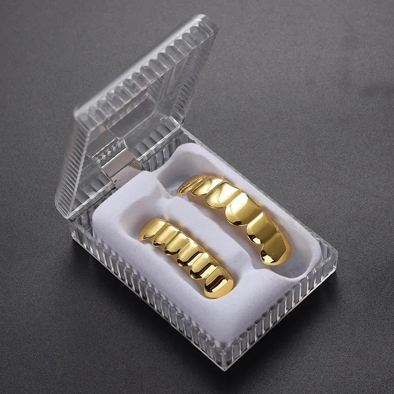 Hip Hop 6/6 Teeth Grills Hip Hop 14K Gold Plated Tooth Caps Decor Braces Punk Cosplay Party Braces For Fashion Women Men Jewelry