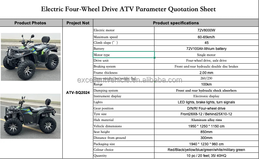 Factory Direct Sales Cool Sport 8000W 4WD Electric ATV