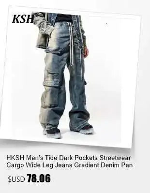 HKSH Men New RO High Street Double Line Zipper Cotton Jeans Casual Long Denim Flare Pants Personalized Streetwear Fashion HK3908