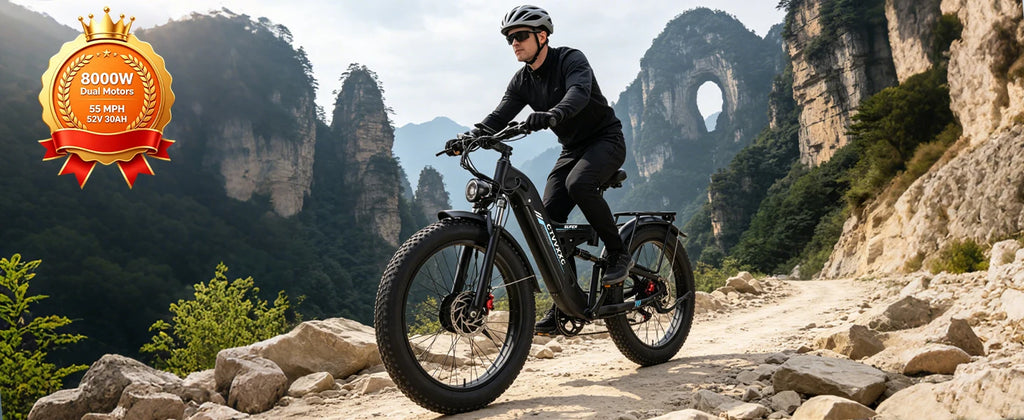 8000W Dual Motor Electric Bike for Adults, Ebike 55 MPH, 52V 30AH, E-Bike 120Miles, 26'' Fat Tire All Terrain E Bike for Men Wom