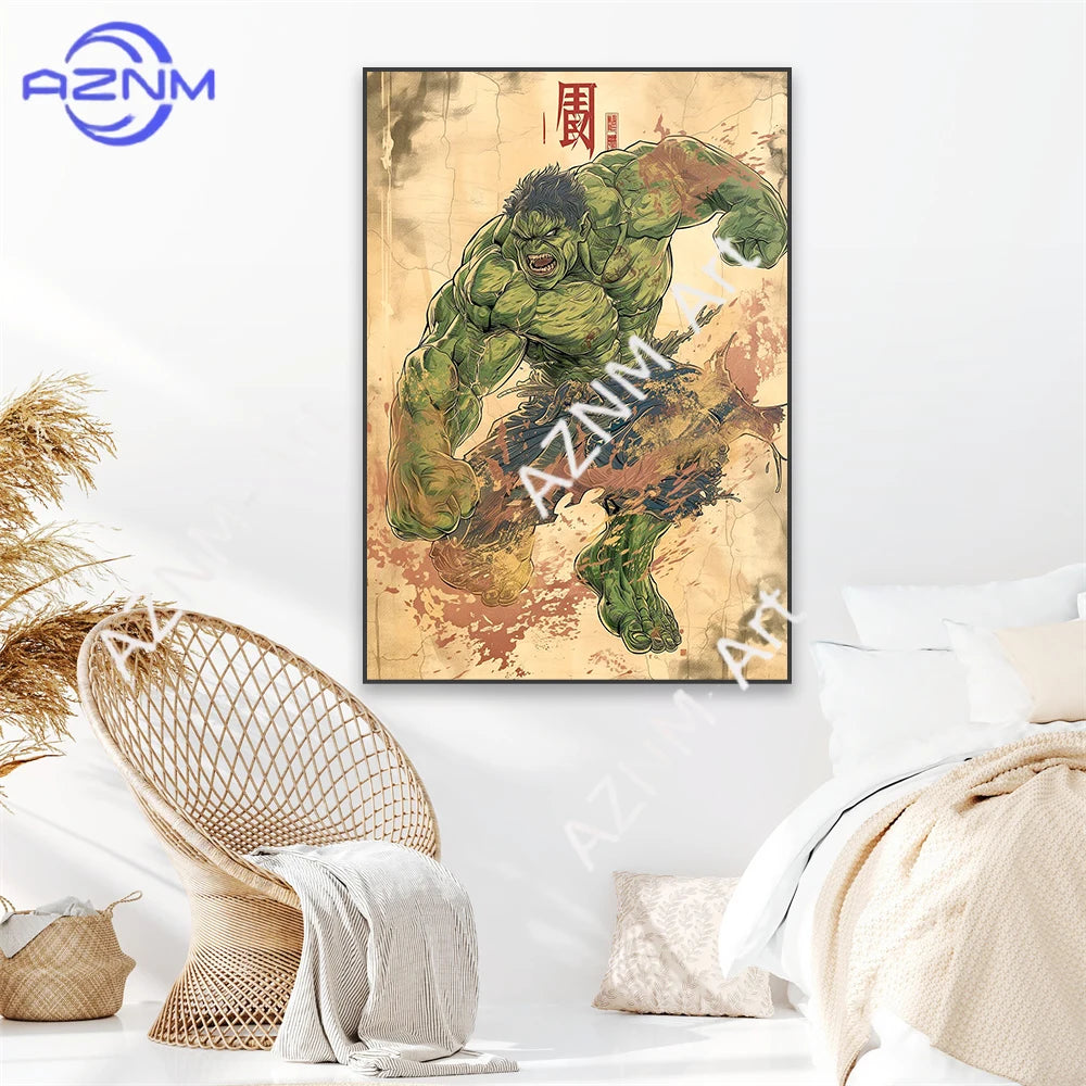Deadpool Wolverine Art Poster Superhero Hulk Classical Japanese Style Prints Iron Man Spider Man Canvas Painting Decor