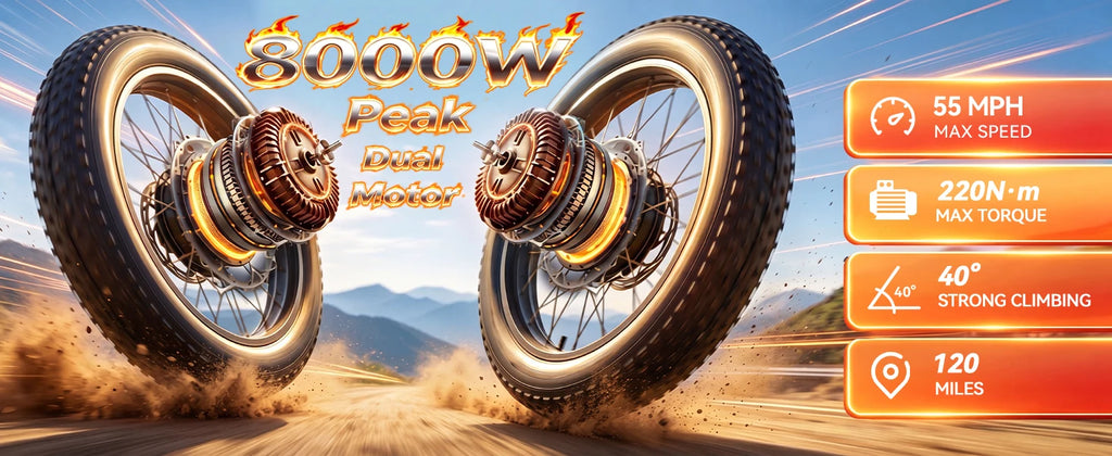 8000W Dual Motor Electric Bike for Adults, Ebike 55 MPH, 52V 30AH, E-Bike 120Miles, 26'' Fat Tire All Terrain E Bike for Men Wom