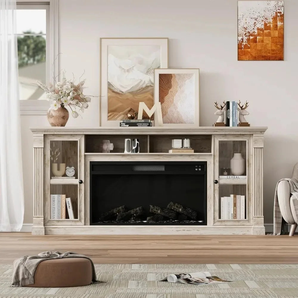 Farmhouse Style Highboy Entertainment Center TV Stand for up to 80'' TVs 70'' Modern with 36'' Electric Fireplace And，Customized
