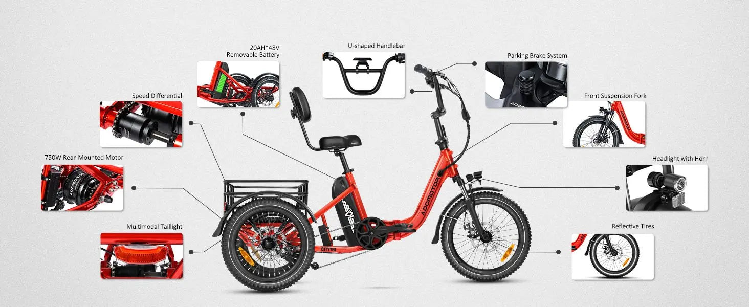 Folding Electric Trike E-310 Plus ADDMOTOR 750W 48V 20Ah 3 Wheel E-bikes