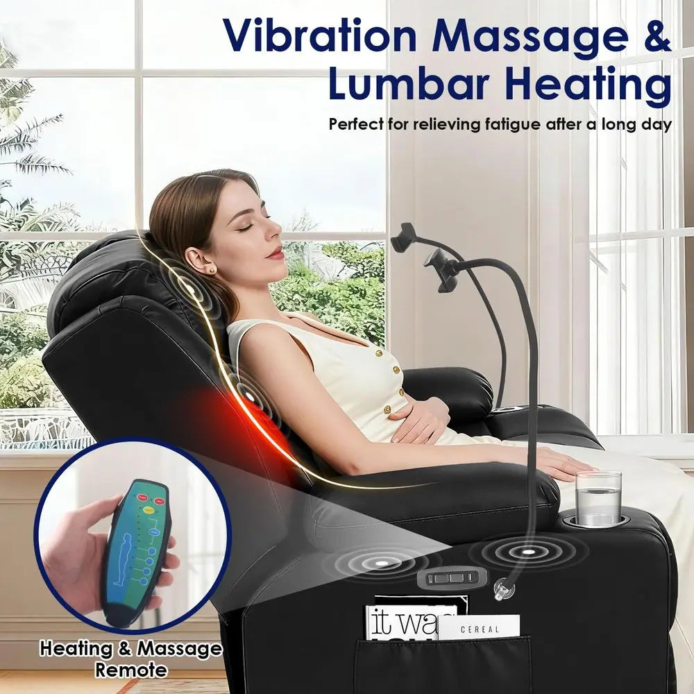 Power Loveseat Recliner Sofa with Console, PU Leather Dual Reclining Couch with Blue LED Lights, Bluetooth Speakers, USB Ports,