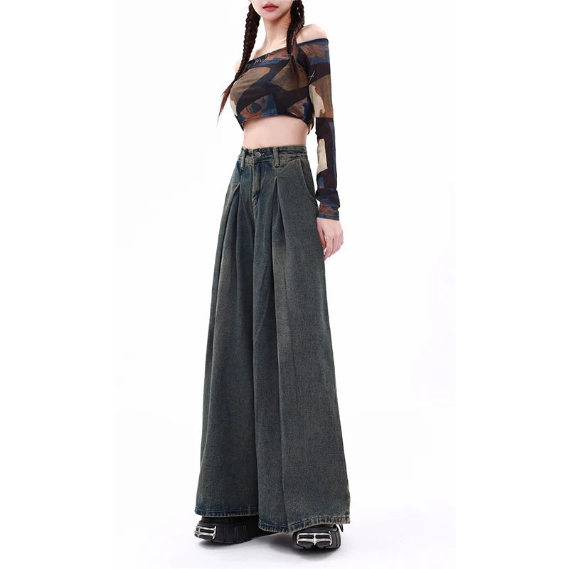 Women's Blue Y2k Jeans Baggy Harajuku Aesthetic Streetwear 2000s Trashy Oversize Denim Trousers Loose Jean Pants Vintage Clothes