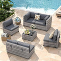 6-Seat Outdoor Wicker Sectional Sofa Set with Thick 4-Inch Cushions Dual-Strand PE Rattan Customizable Modular Patio Furniture