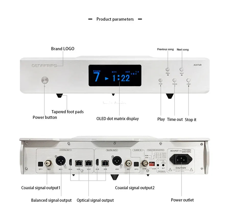Denafrips AVATAR Lossless Music Top Opening CD Player Turntable, CDM4 Movement,AES/EBU/RCA/BNC/PCM/I2S,16bits/44.1,88.352.8k