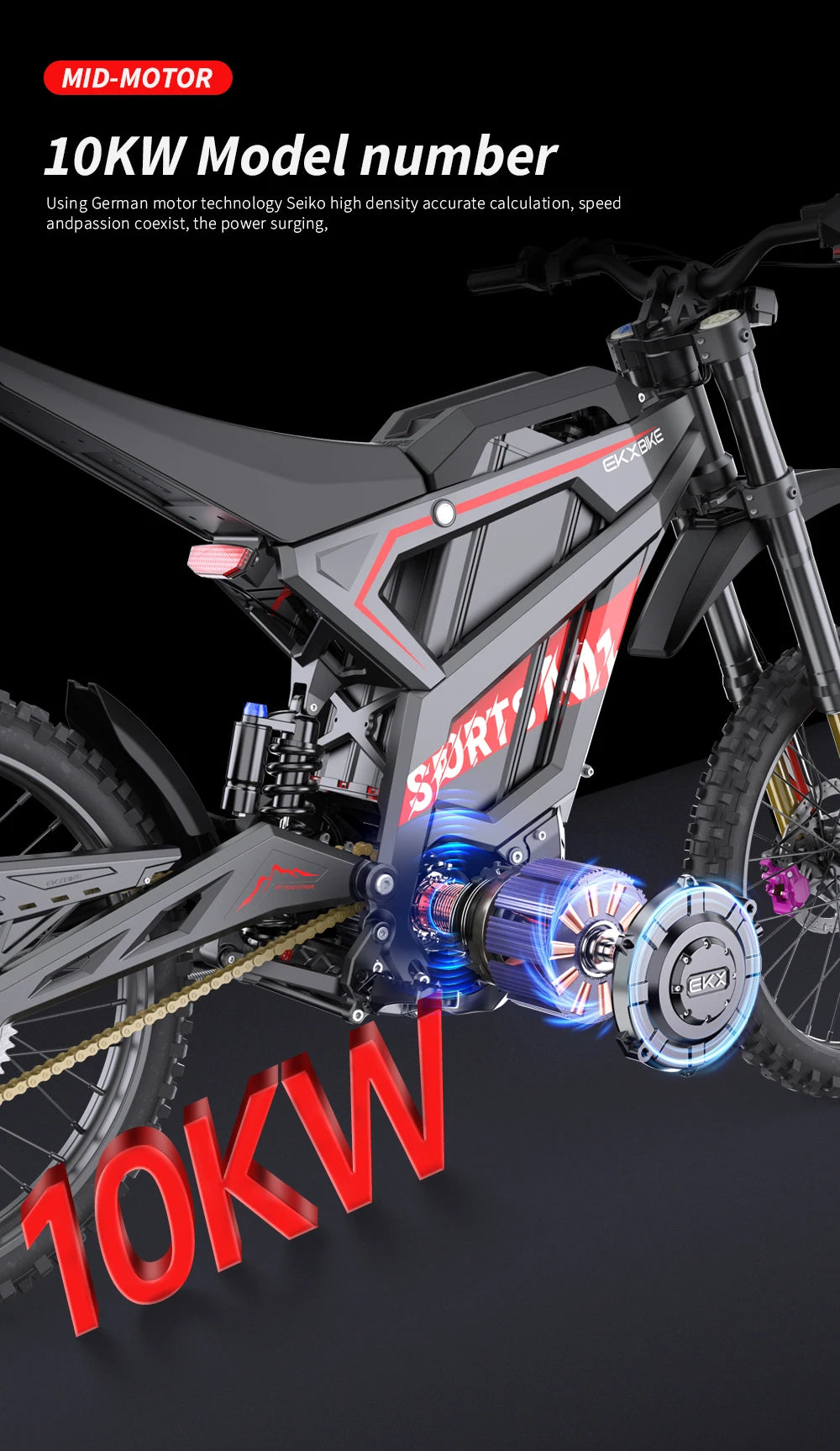 EKXBike M1 Adult Electric Motorcycle 16.8KW Peak Mid-Motor 72V/50AH Removable Battery 100KM/H Off-Road E-MTB
