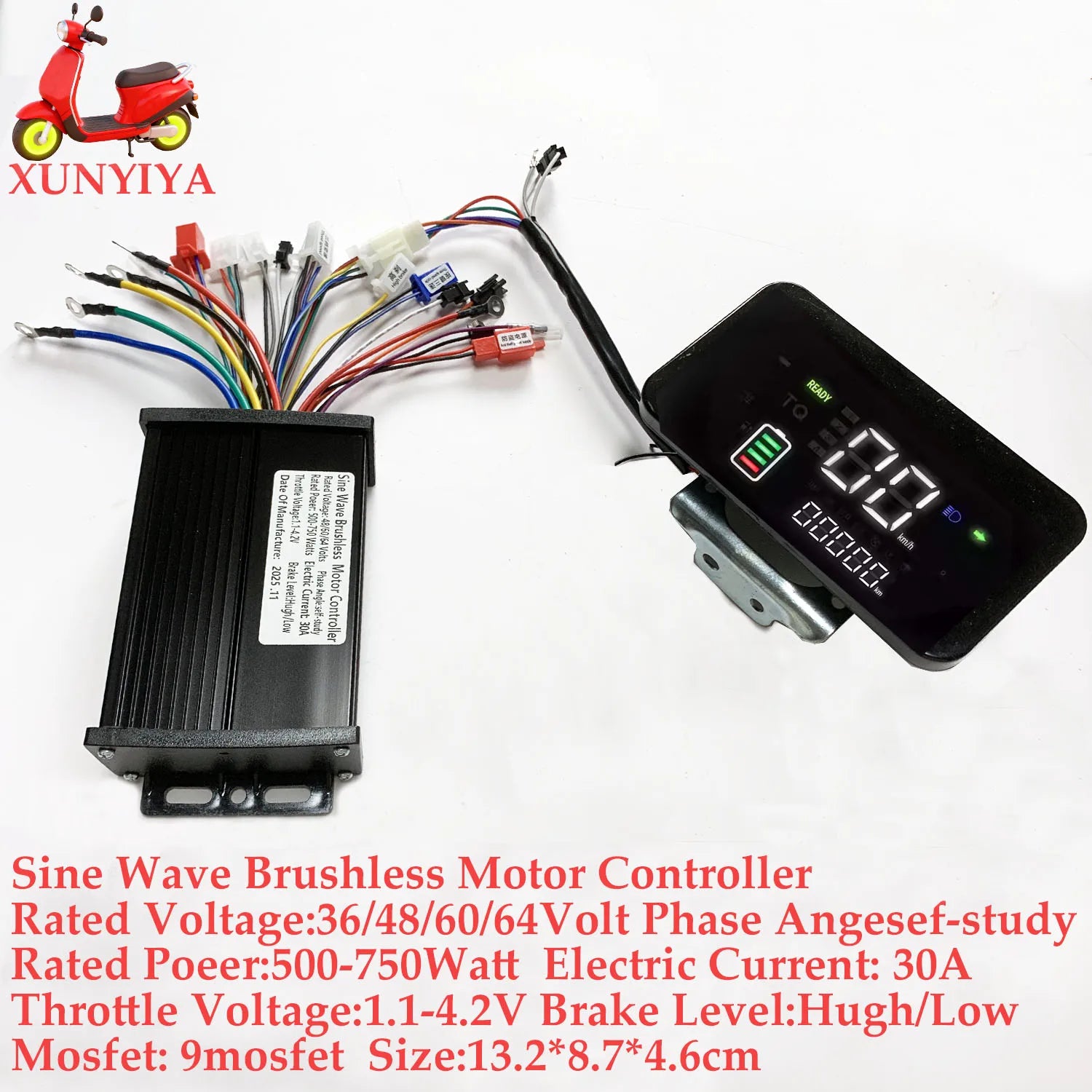 36V 48V 60V 64V 350/500/1000W 25A / 30A / 35A Brushless Motor sine wave Controller with LCD Speed Display + throller for E-bike