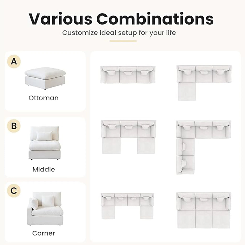Comfy Cloud Couch 120''  Modern Sectional Sofa for Living Room Down Filled Couch with Ottoman U Shaped 5 Seater Convertible Sofa