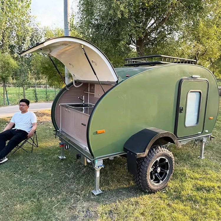 Mini Rv caravan Small Teardrop  Camping Camper Van Travel Trailer with Bathroom for Sale