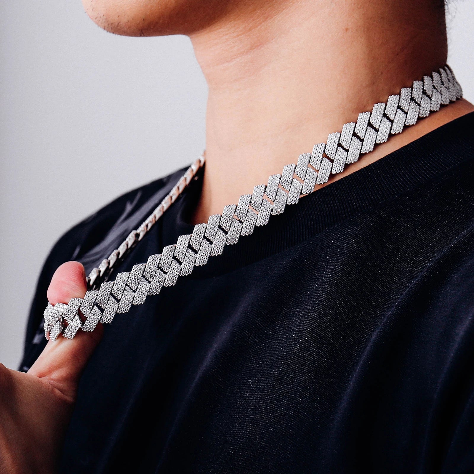 Provence S925 Sterling Silver Cuban Chain for Men 15mm Moissanite Link Chain Cuban Necklace for Women Miami Hip Hop Chokers