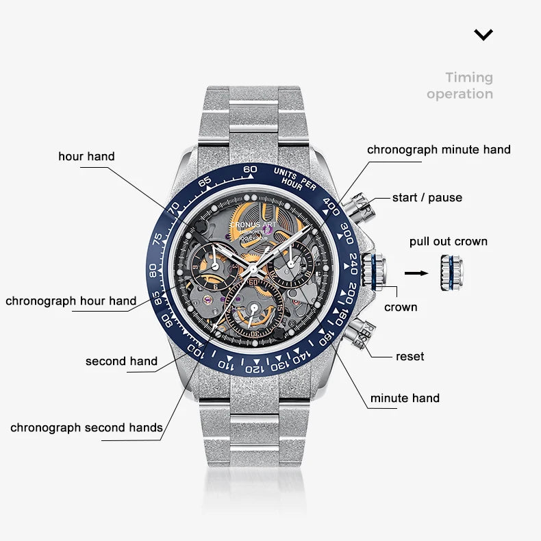 CRONUSART Men Chronograph Watch 40mm Vintage Automatic Mechanical Wristwatch Luminous Sapphire Mirror Ceramic Bezel