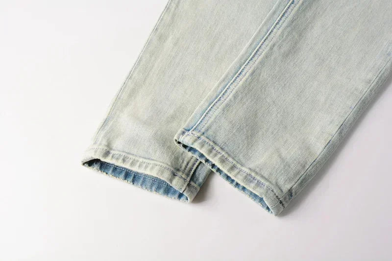 2025 KSUBI Men Personality Multi-style Low Rise Elastic Skinny Denim Pants American Style Ripped Trousers Jeans