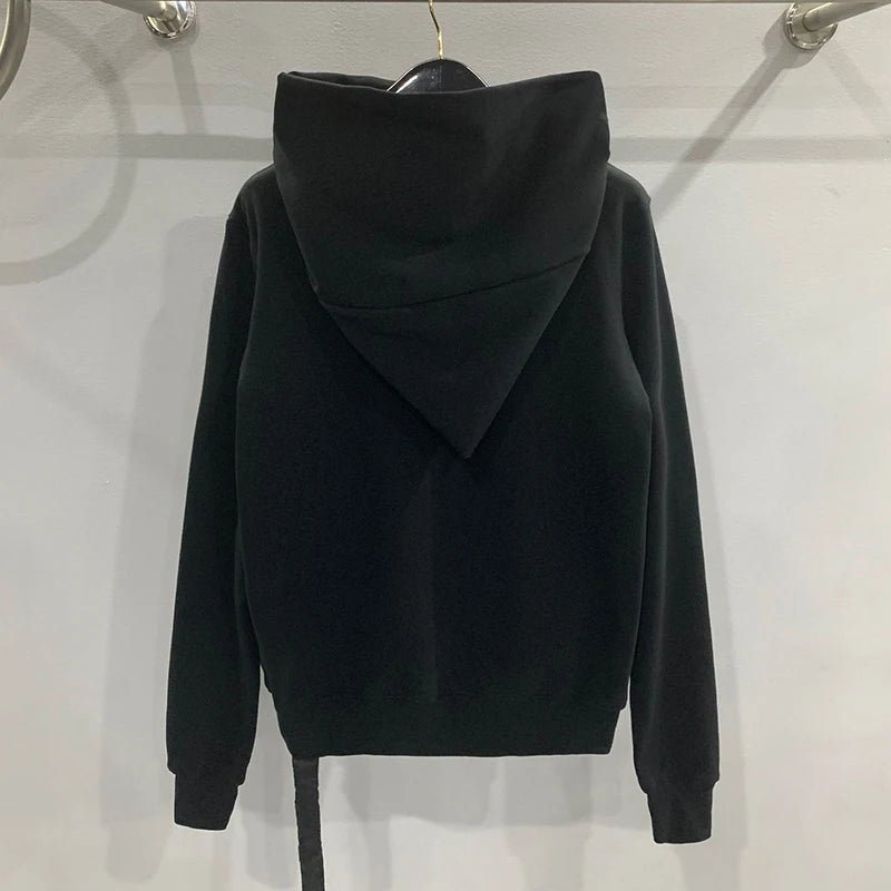 Autumn Zipper Design Black Hoodies Men's Women's Sportswear Jacket American Rock Hip Hop Street Wear Elastic Knitted Coats
