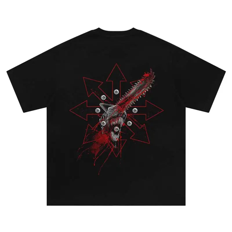 2025 Japan Hip Hop Harajuku Punk Comic Summer Anime Print T-Shirt Streetwear Vintage Washed Fashion Oversized Cotton Tshirt Tops