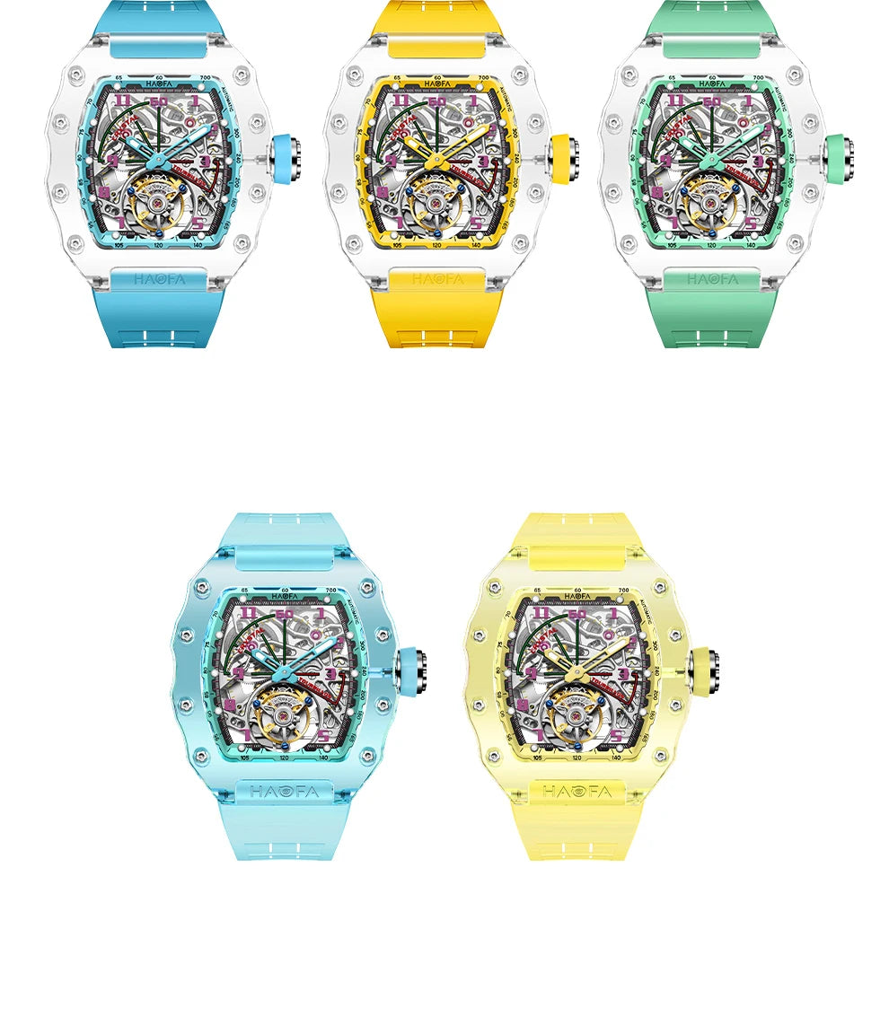 Haofa Flying Automatic Tourbillon Man Watch 2210 Luxury Mechanical Skeleton K9 Sapphire Crystal Case Watches for man Vintage