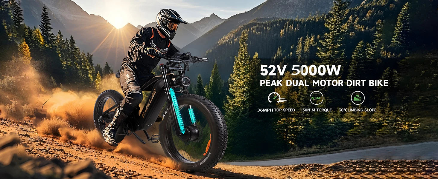 BAOLUJIE Peak 5000W Electric Bicycle Motor Electric Bike 26*4 Inches Tire Mountain E-bike 52V 23Ah Battery 36MPH Full Suspension