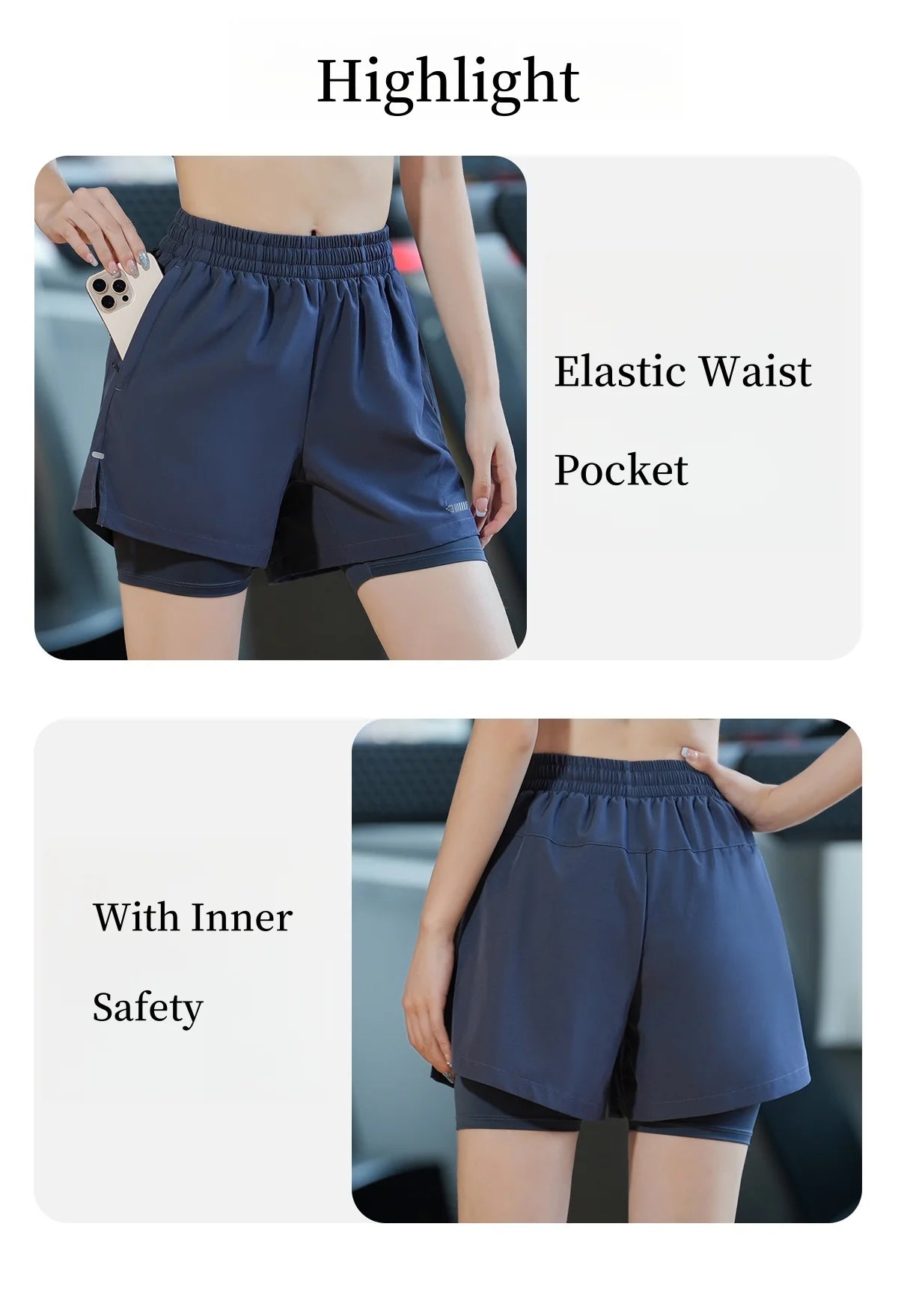 DRUR Women Running Shorts High Waist Quick Dry Gym Yoga 2 in 1 Athletic Shorts With Pocket Summer Workout Short Sportswear New