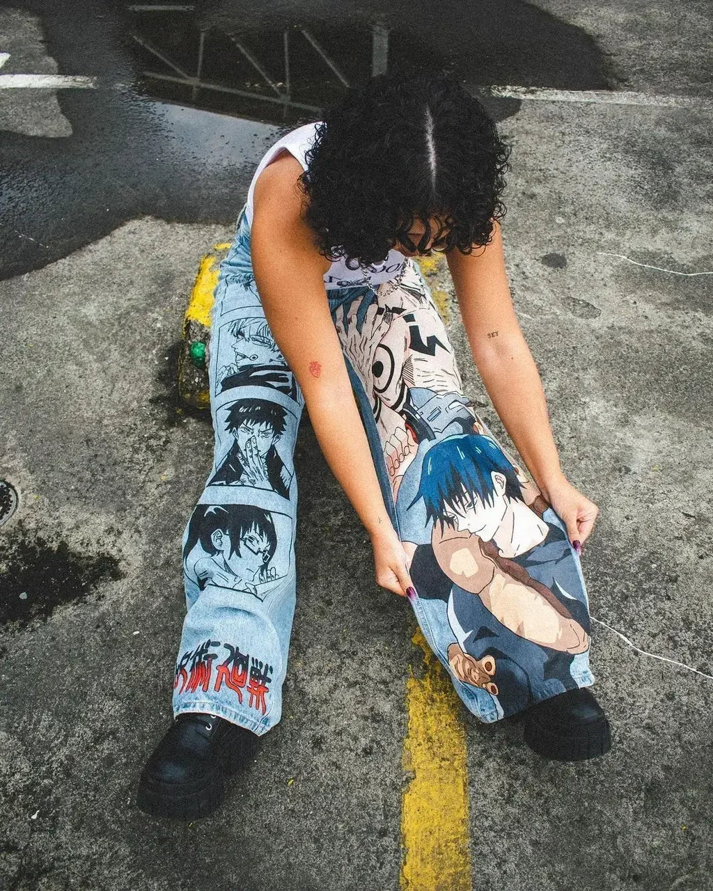 Harajuku high street y2k baggy jeans vintage wide leg denim pants popular anime jeans streetwear couples trouser men clothing