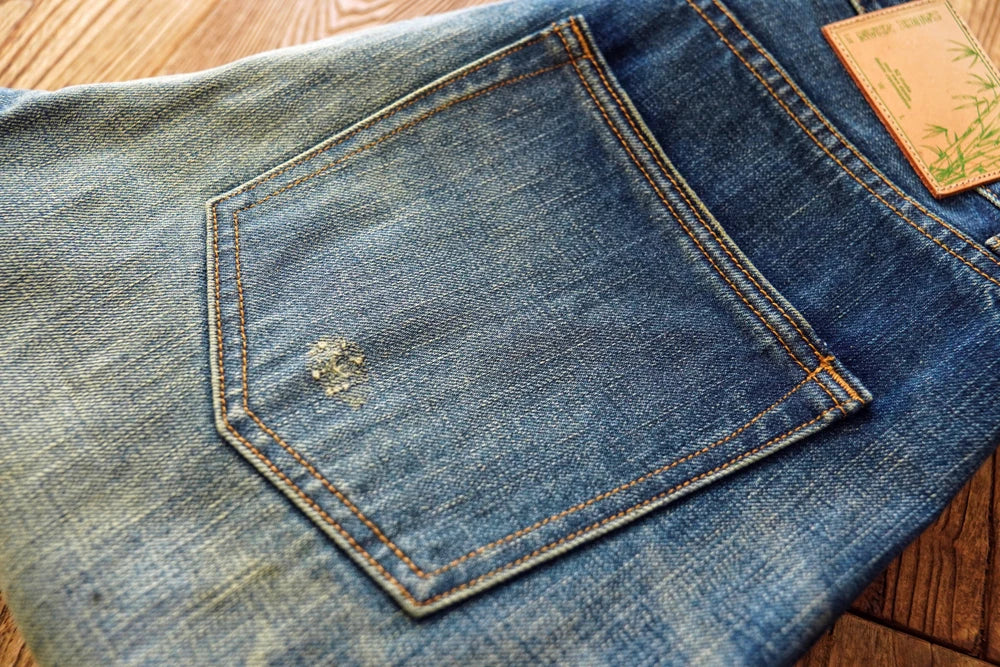 Sauce zhan Bamboo shaped yarn Mens Jeans Selvedge Denim Jeans Distressed Wash jeans for men Straight Fit 14 Oz