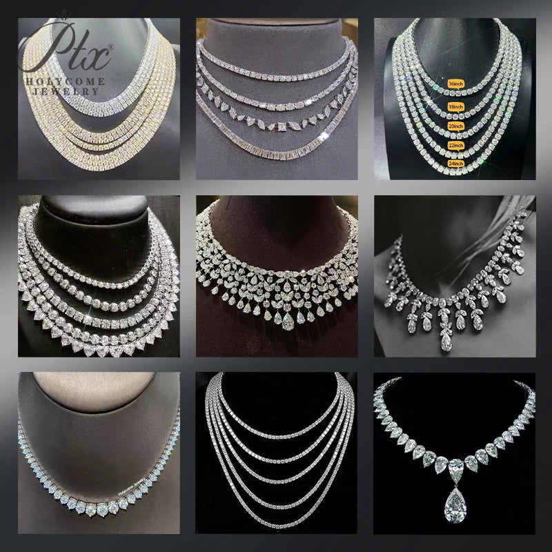 Full Diamond Cuban Necklace Moissanite 925 Silver Plated with 18K Gold Hip Hop Jewelry 18inch Prong Link Choker Chain for Men