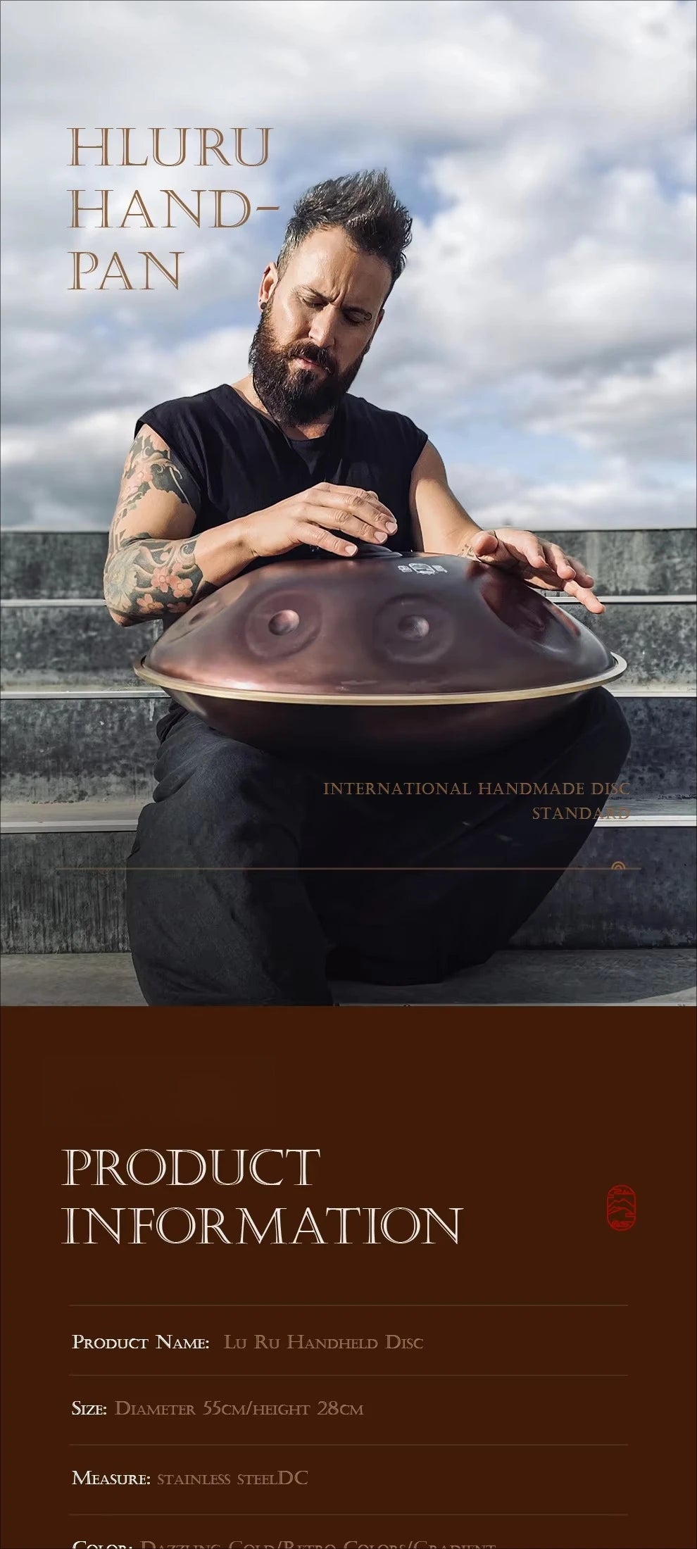 22" Stainless Steel Handpan (10 Notes) - Professional D-Kurd 432Hz Tuning for Superior Studio Performance