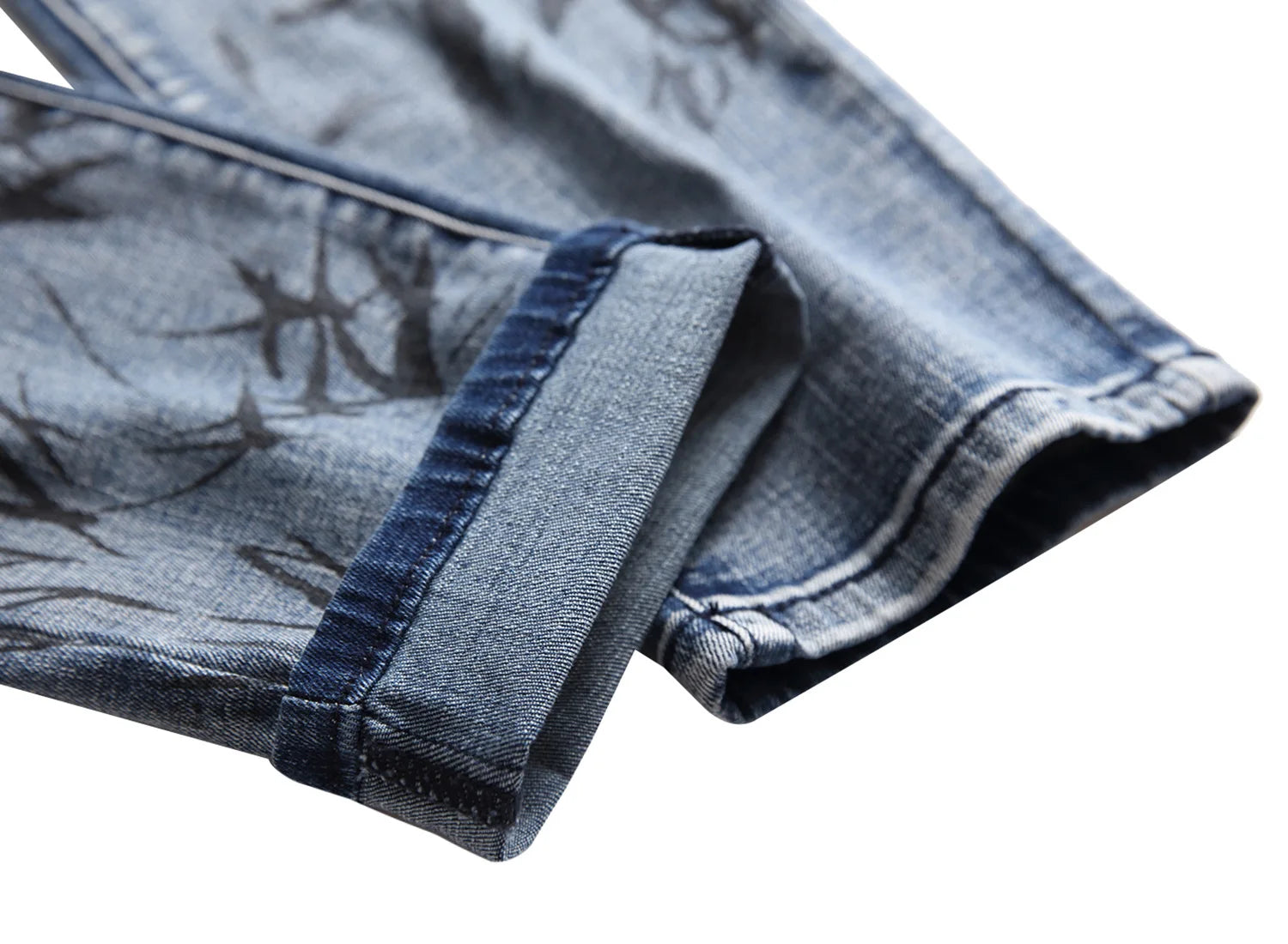 2026 Men's Blue 3D Printing Jeans, Black Wolf Pattern Printed Punk Straight Cotton Casual Print Denim Pants Asian Size 28-42