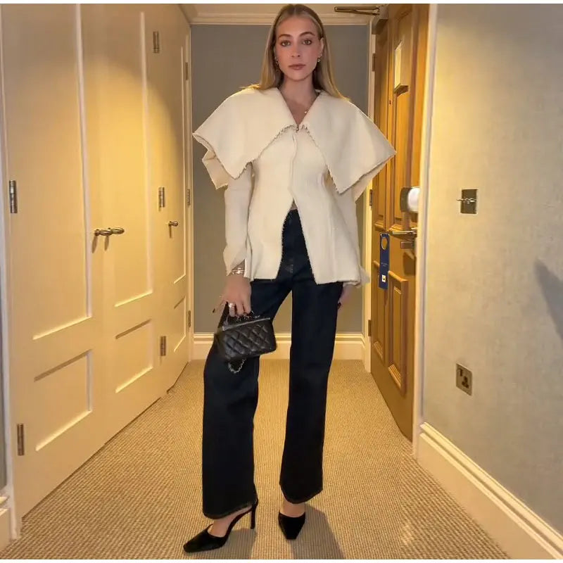 Fashion Large Turn-down Women's Cardigan Solid Single Breasted Back Split Knit Coat Female 2026 Spring Autumn New In Outerwear