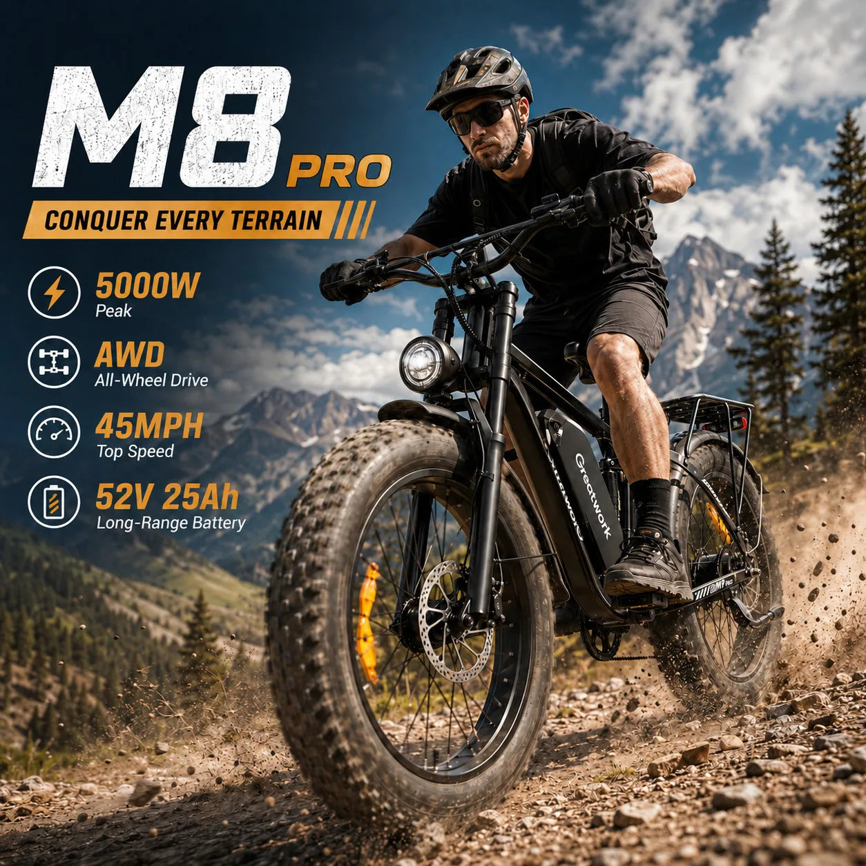 DUAL MOTOR 5000W Electric Bike for Adults 26" Fat Tire 45MPH Off-Road E-bike