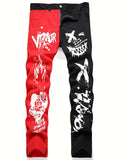 Men's spliced two tone trendy multi-color slim fit jeans