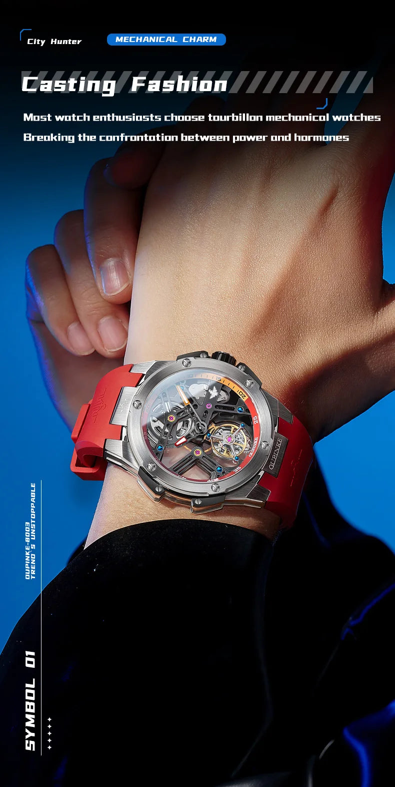 OUPINKE 8003 Tourbillon Watch Luxury Brand Automatic Mechanical Watch Original Waterproof Silicone Men's Watch Reloj Hombres