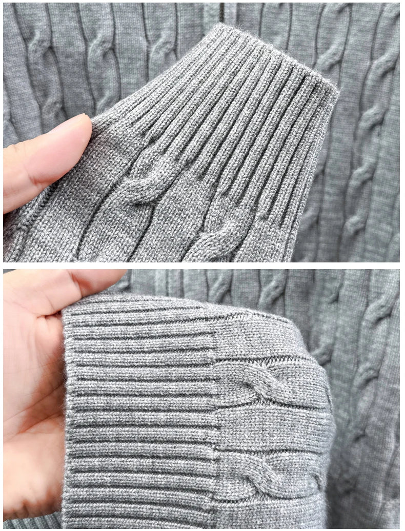 High end brand fashion jacquard sweater cartoon dog embroidery zipper semi high neck autumn winter warm men's knitted pullover