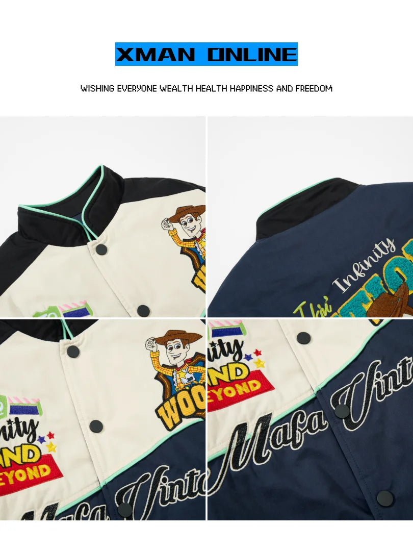 Xman Trendy Brand Cartoon Anime Embroidered Cotton Jacket Loose Fit Small Size Women's Student Autumn Winter Outerwear