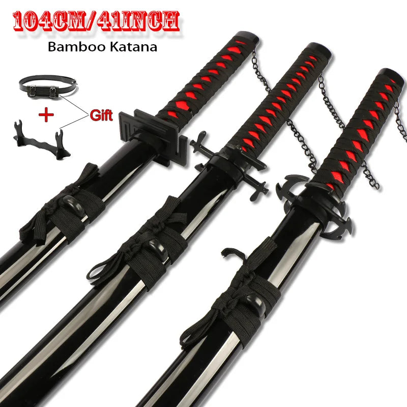 104Cm/41Inch New Anime Katana Ichigo Bankai Zangetsu Cosplay Japanese Ninja Sword Black Blade Halloween Roleplaying Weapons