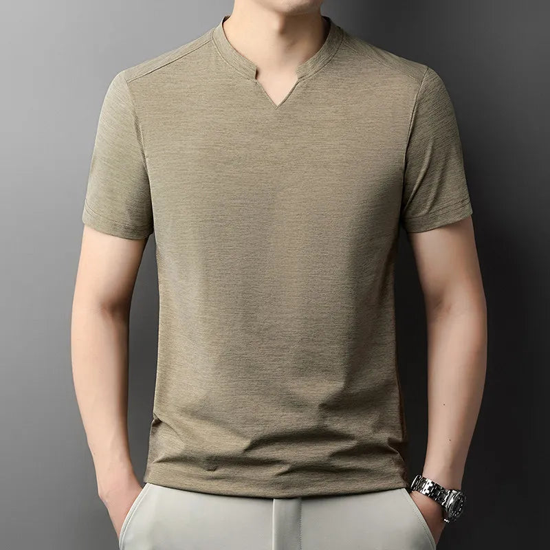 Korean Men's Short Sleeve V-Neck T-Shirt Solid Color Casual Fashion Comfortable Summer Versatile Solid Top