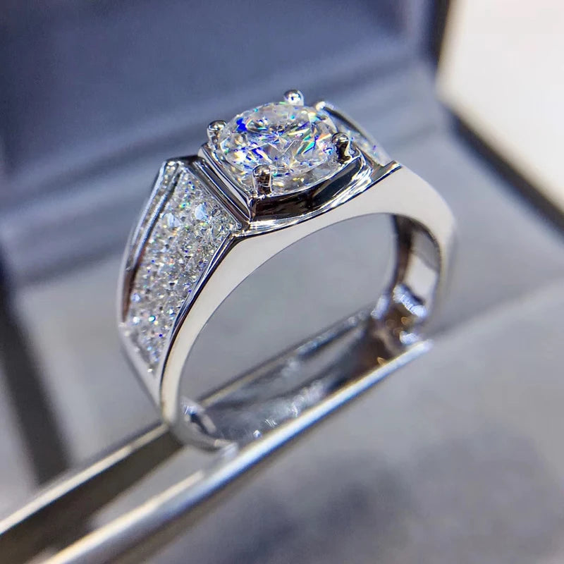 Custom Real 18K White Gold Ring Men Engagement Anniversary Party Wedding Ring Round Moissanite Diamond Luxury 1 2 3 4 5 Carat