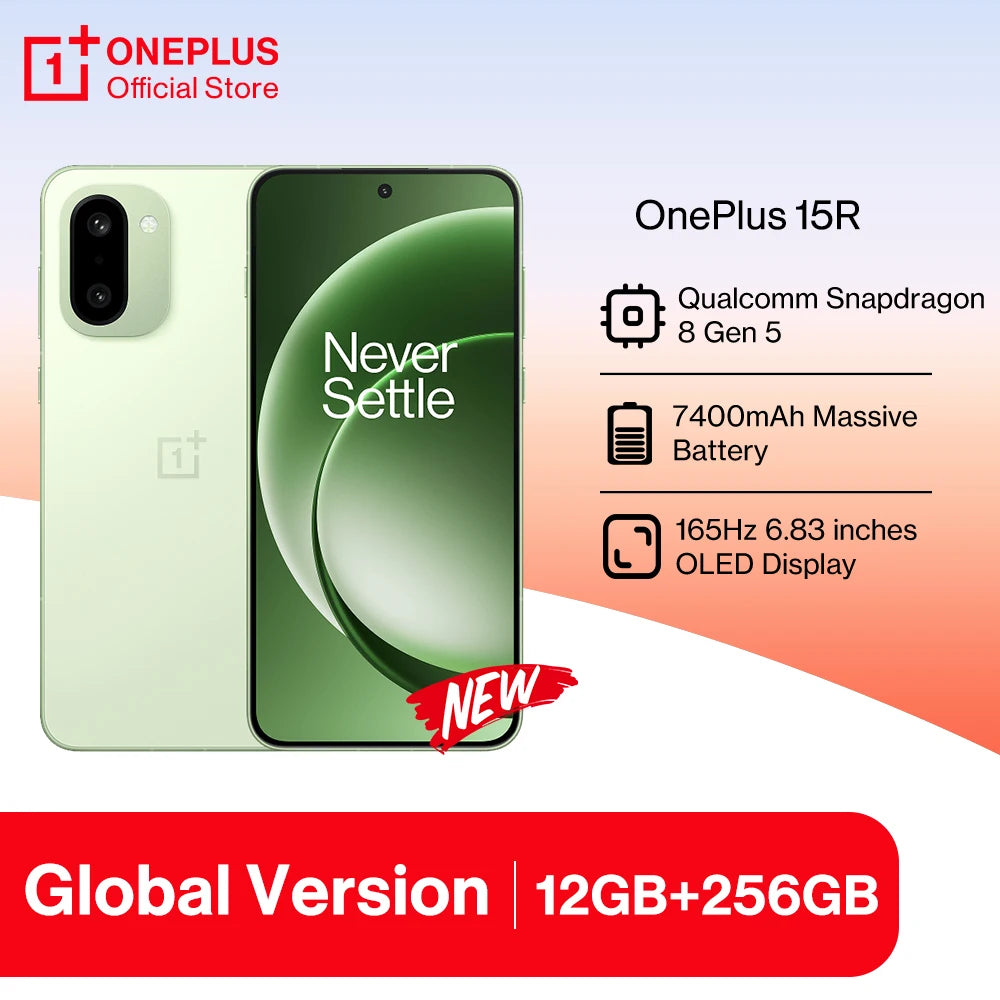 All New OnePlus 15R Global Version Smartphone Snapdragon 8 Gen 5 7400mAh Battery 80W SUPERVOOC 165Hz Display Bluetooth 6.0