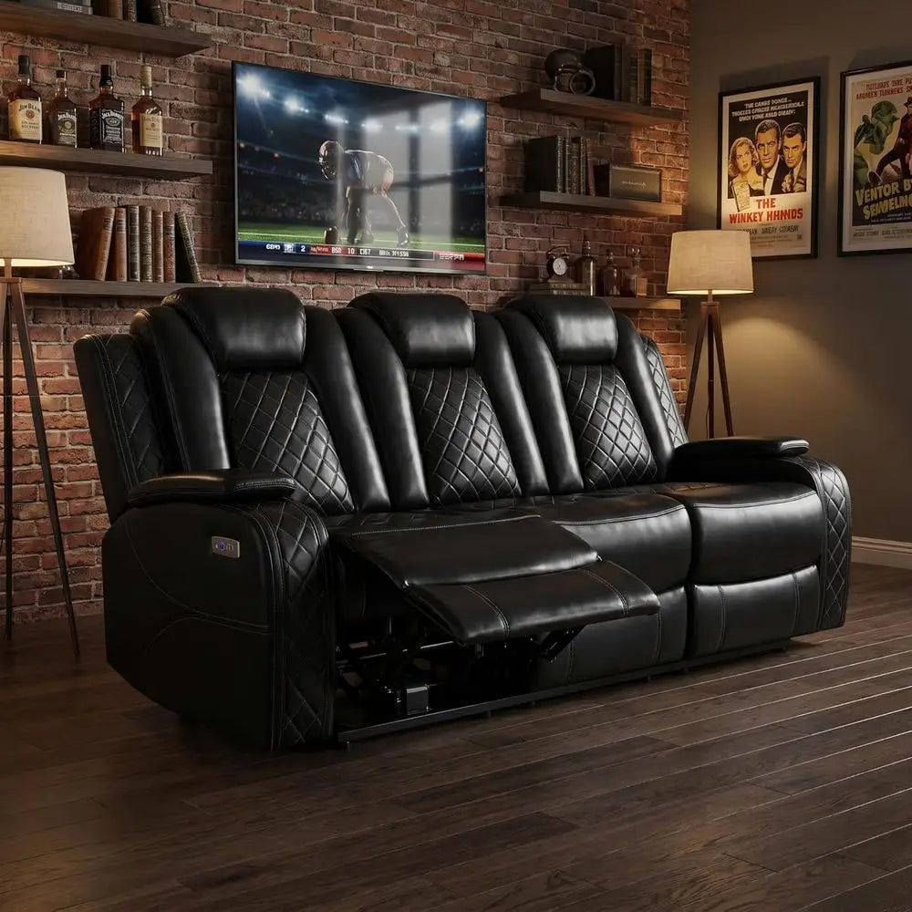 2-Piece Leather Power Reclining Sofa Set with USB Ports, LED Lighting and Storage, Ergonomic Sectional Couch, Home Theater Seati