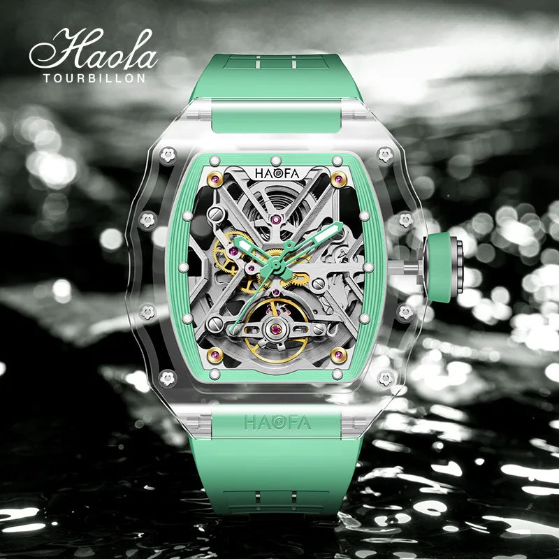 Haofa Transparent Crystal Glass Case Men's Watch Fully Automatic Mechanical Movement Luminous Fashion Watches For Man 2202