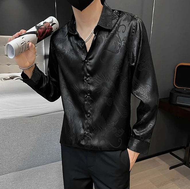Shirts For Men Business Black Man Shirt Funny Plain Anime Graphic High Quality Luxury Summer Fashion 2025 Trend Slim Fit Silk