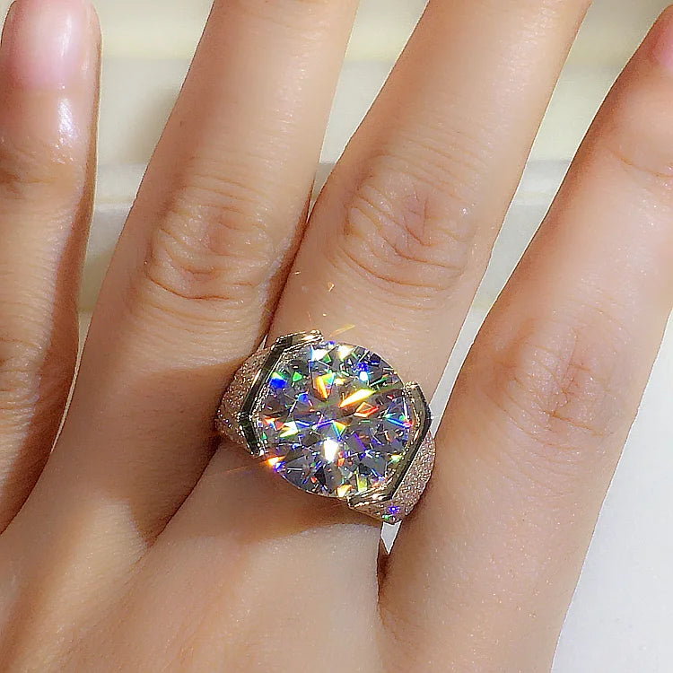 Custom Real 9K Yellow Gold Ring Men Engagement Anniversary Party Wedding Ring Round Moissanite Diamond Luxury 6 7 8 9 10 Carat