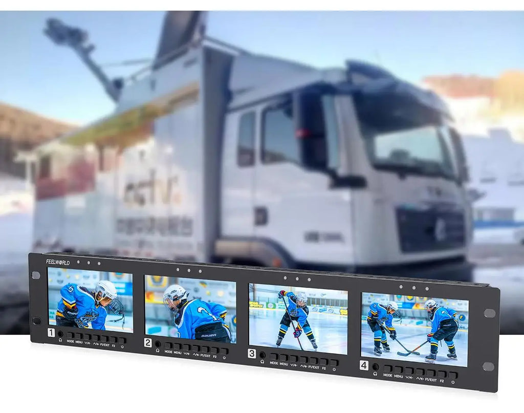 FEELWORLD Q41 Quad 4.5" 2RU Rackmount Monitor 3G-SDI 4KHDMI AV input and output 1280x720 pixels